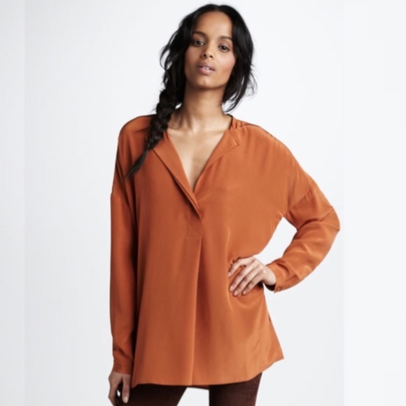 Vince Tops - Vince | 100% Silk Burnt Orange Tunic Top